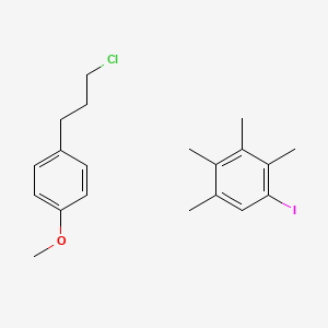 molecular formula C20H26ClIO B12817683 1-(3-Chloropropyl)-4-methoxybenzene;1-iodo-2,3,4,5-tetramethylbenzene 