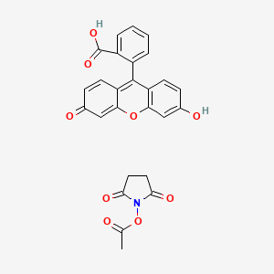 molecular formula C26H19NO9 B12817717 C 1609; Carboxyfluorescein Succinimidyl Ester; FLUOS; NHS-Fluorescein; Pierce NHS-Fluorescein; 1-[[[3',6'-Dihydroxy-3-oxospiro[isobenzofuran-1(3H),9'-[9H]xanthen]-5(or 6)-yl]carbonyl]oxy]-2,5-pyrrolidinedione 