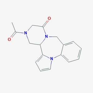 molecular formula C17H17N3O2 B128178 9H,11H-Pyrazino(2,1-c)pyrrolo(1,2-a)(1,4)benzodiazepin-11-one, 12,13,14,14a-tetrahydro-13-acetyl- CAS No. 144109-17-1