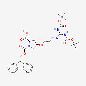 molecular formula C34H44N4O9 B12818271 (2S,4R)-1-(((9H-Fluoren-9-yl)methoxy)carbonyl)-4-(3-((2,2,10,10-tetramethyl-4,8-dioxo-3,9-dioxa-5,7-diazaundecan-6-ylidene)amino)propoxy)pyrrolidine-2-carboxylic acid 