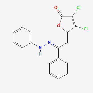 molecular formula C18H14Cl2N2O2 B12818395 3,4-Dichloro-5-(2-phenyl-2-(2-phenylhydrazono)ethyl)furan-2(5H)-one 
