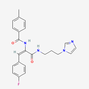 molecular formula C23H23FN4O2 B12818892 N-(3-((3-(1H-Imidazol-1-yl)propyl)amino)-1-(4-fluorophenyl)-3-oxoprop-1-en-2-yl)-4-methylbenzamide CAS No. 324562-08-5