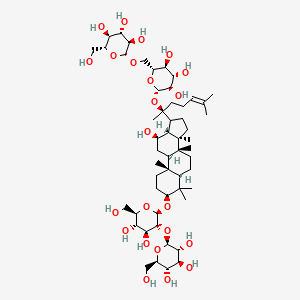 molecular formula C54H92O23 B12818991 (2R,3R,4S,5S,6R)-2-[[(2R,3S,4S,5R,6S)-6-[(2S)-2-[(3S,5R,8R,9R,10R,12R,13R,14R)-3-[(2R,3R,4S,5S,6R)-4,5-dihydroxy-6-(hydroxymethyl)-3-[(2S,3R,4S,5S,6R)-3,4,5-trihydroxy-6-(hydroxymethyl)oxan-2-yl]oxyoxan-2-yl]oxy-12-hydroxy-4,4,8,10,14-pentamethyl-2,3,5,6,7,9,11,12,13,15,16,17-dodecahydro-1H-cyclopenta[a]phenanthren-17-yl]-6-methylhept-5-en-2-yl]oxy-3,4,5-trihydroxyoxan-2-yl]methoxy]-6-(hydroxymethyl)oxane-3,4,5-triol 