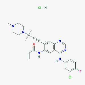 molecular formula C27H29Cl2FN6O B12820184 N-(4-((3-Chloro-4-fluorophenyl)amino)-7-(3-methyl-3-(4-methylpiperazin-1-yl)but-1-yn-1-yl)quinazolin-6-yl)acrylamide hydrochloride 