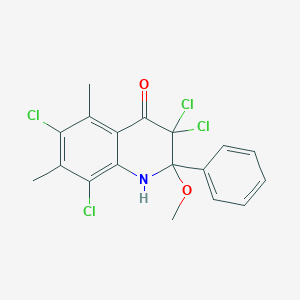 molecular formula C18H15Cl4NO2 B128206 3,3,6,8-tetrachloro-2-methoxy-5,7-dimethyl-2-phenyl-1H-quinolin-4-one CAS No. 147779-33-7