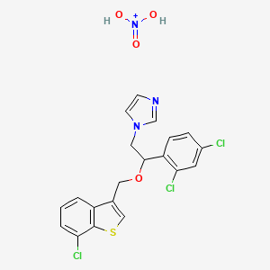 molecular formula C20H17Cl3N3O4S+ B12820930 1-[2-[(7-Chloro-1-benzothiophen-3-yl)methoxy]-2-(2,4-dichlorophenyl)ethyl]imidazole;dihydroxy(oxo)azanium 