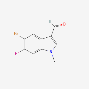 molecular formula C11H9BrFNO B12822045 5-Bromo-6-fluoro-1,2-dimethyl-1H-indole-3-carbaldehyde 