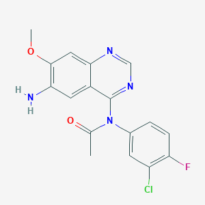 molecular formula C17H14ClFN4O2 B12825483 N-(6-amino-7-methoxyquinazolin-4-yl)-N-(3-chloro-4-fluorophenyl)acetamide 