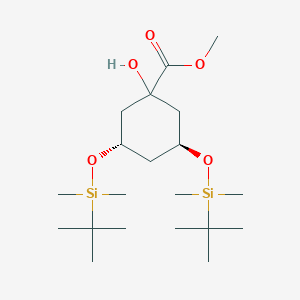 molecular formula C20H42O5Si2 B128261 (3S,5S)-3,5-Bis[[(1,1-dimethylethyl)dimethylsilyl]oxy]-1-hydroxy-cyclohexanecarboxylic Acid Methyl Ester CAS No. 139356-33-5