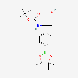 molecular formula C22H34BNO5 B12828784 tert-Butyl (trans-3-hydroxy-3-methyl-1-(4-(4,4,5,5-tetramethyl-1,3,2-dioxaborolan-2-yl)phenyl)cyclobutyl)carbamate 