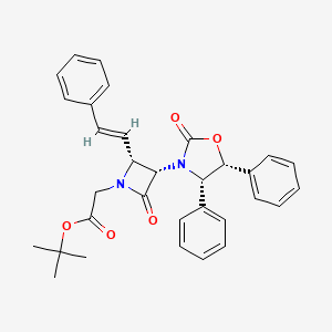 molecular formula C32H32N2O5 B12830342 tert-Butyl 2-((3S,4R)-2-oxo-3-((4S,5R)-2-oxo-4,5-diphenyloxazolidin-3-yl)-4-((E)-styryl)azetidin-1-yl)acetate 