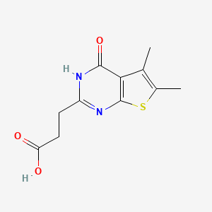 molecular formula C11H12N2O3S B1283127 3-(5,6-dimethyl-4-oxo-3H-thieno[2,3-d]pyrimidin-2-yl)propanoic acid 