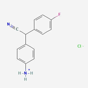 molecular formula C14H12ClFN2 B12832936 Benzeneacetonitrile, 4-amino-alpha-(4-fluorophenyl)-, monohydrochloride CAS No. 73663-75-9
