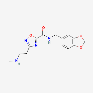 molecular formula C14H16N4O4 B12833369 N-(Benzo[d][1,3]dioxol-5-ylmethyl)-3-(2-(methylamino)ethyl)-1,2,4-oxadiazole-5-carboxamide 
