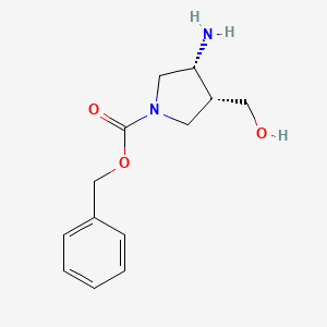 molecular formula C13H18N2O3 B1283681 Cis-benzyl 3-amino-4-(hydroxymethyl)pyrrolidine-1-carboxylate 