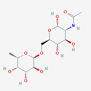 molecular formula C14H25NO10 B12839525 N-((2S,3R,4R,5S,6R)-2,4,5-Trihydroxy-6-((((2R,3S,4R,5S,6S)-3,4,5-trihydroxy-6-methyltetrahydro-2H-pyran-2-yl)oxy)methyl)tetrahydro-2H-pyran-3-yl)acetamide 