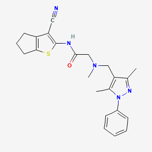 molecular formula C23H25N5OS B12840452 N-(3-Cyano-5,6-dihydro-4H-cyclopenta[b]thiophen-2-yl)-2-(((3,5-dimethyl-1-phenyl-1H-pyrazol-4-yl)methyl)(methyl)amino)acetamide 