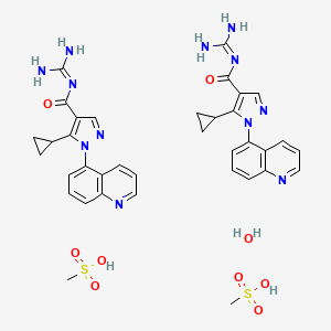 molecular formula C36H42N12O9S2 B12840503 Zoniporide mesylate hemihydrate CAS No. 336881-22-2