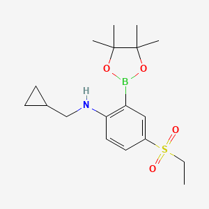 molecular formula C18H28BNO4S B12840514 N-(Cyclopropylmethyl)-4-(ethylsulfonyl)-2-(4,4,5,5-tetramethyl-1,3,2-dioxaborolan-2-yl)aniline 