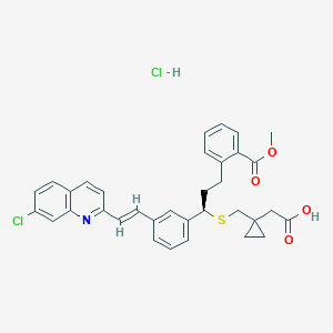 molecular formula C34H33Cl2NO4S B128412 2-[1-[[(1R)-1-[3-[(E)-2-(7-Chloroquinolin-2-yl)ethenyl]phenyl]-3-(2-methoxycarbonylphenyl)propyl]sulfanylmethyl]cyclopropyl]acetic acid;hydrochloride CAS No. 906107-37-7