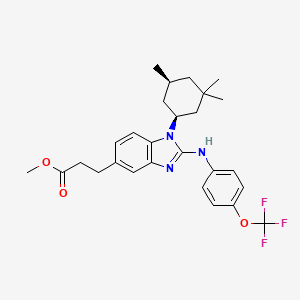 molecular formula C27H32F3N3O3 B12842175 Methyl 3-(2-((4-(trifluoromethoxy)phenyl)amino)-1-((1S,5S)-3,3,5-trimethylcyclohexyl)-1H-benzo[d]imidazol-5-yl)propanoate 
