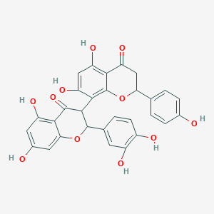 molecular formula C30H22O11 B12842579 2-(3,4-Dihydroxyphenyl)-5,5',7,7'-tetrahydroxy-2'-(4-hydroxyphenyl)-[3,8'-bichroman]-4,4'-dione 