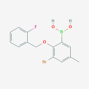 molecular formula C14H13BBrFO3 B1284258 3-Bromo-2-(2'-fluorobenzyloxy)-5-methylphenylboronic acid CAS No. 849062-18-6