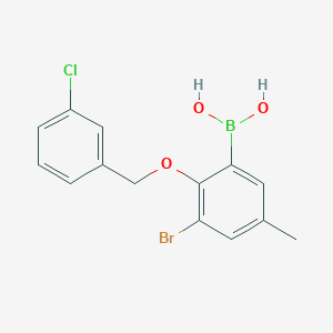 molecular formula C14H13BBrClO3 B1284263 (3-溴-2-((3-氯苯甲基)氧基)-5-甲基苯基)硼酸 CAS No. 870778-83-9