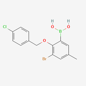 molecular formula C14H13BBrClO3 B1284270 (3-Bromo-2-((4-chlorobenzyl)oxy)-5-methylphenyl)boronic acid CAS No. 849052-18-2