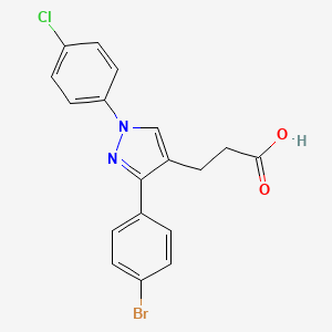 molecular formula C18H14BrClN2O2 B1284295 3-(4-Bromophenyl)-1-(4-chlorophenyl)pyrazole-4-propionic acid CAS No. 870704-04-4