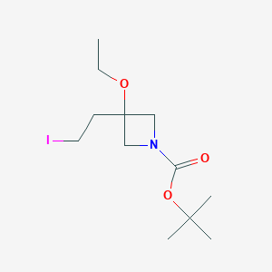 molecular formula C12H22INO3 B12843490 tert-Butyl 3-ethoxy-3-(2-iodoethyl)azetidine-1-carboxylate 