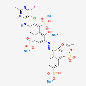 molecular formula C25H11ClCuFN5Na4O14S4 B12845875 Cuprate(4-), (7-((5-chloro-2-fluoro-6-methyl-4-pyrimidinyl)amino)-4-(hydroxy-kappaO)-3-((2-(hydroxy-kappaO)-4,6-disulfo-1-naphthalenyl)azo-kappaN1)-1,5-naphthalenedisulfonato(6-))-, tetrasodium CAS No. 75199-10-9