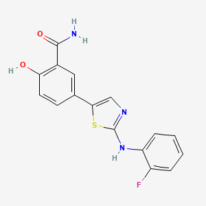 molecular formula C16H12FN3O2S B12847235 5-[2-(2-fluoroanilino)-1,3-thiazol-5-yl]-2-hydroxybenzamide 