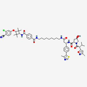 molecular formula C59H73ClN8O8S B12847926 N1-(trans-3-(3-chloro-4-cyanophenoxy)-2,2,4,4-tetramethylcyclobutyl)-N4-(9-((S)-3-((2S,4R)-4-hydroxy-1-((R)-3-methyl-2-(3-methylisoxazol-5-yl)butanoyl)pyrrolidine-2-carboxamido)-3-(4-(4-methylthiazol-5-yl)phenyl)propanamido)nonyl)terephthalamide 