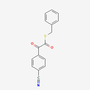 molecular formula C16H11NO2S B12848283 Benzeneethanethioic acid, 4-cyano-alpha-oxo-, S-(phenylmethyl) ester 
