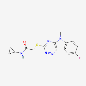 molecular formula C15H14FN5OS B12848660 Acetamide,N-cyclopropyl-2-[(8-fluoro-5-methyl-5H-1,2,4-triazino[5,6-B]indol-3-YL)thio]- 