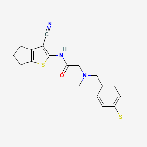 molecular formula C19H21N3OS2 B12849030 N-(3-Cyano-5,6-dihydro-4H-cyclopenta[b]thiophen-2-yl)-2-(methyl(4-(methylthio)benzyl)amino)acetamide 