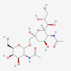 molecular formula C19H34N2O13 B12849222 N-((3R,4R,5R,6R)-2-(((2S,4S,5R,6R)-5-Acetamido-2,4-dihydroxy-6-((1R,2R)-1,2,3-trihydroxypropyl)tetrahydro-2H-pyran-2-yl)methoxy)-4,5-dihydroxy-6-(hydroxymethyl)tetrahydro-2H-pyran-3-yl)acetamide 
