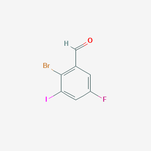 molecular formula C7H3BrFIO B12849258 2-Bromo-5-fluoro-3-iodobenzaldehyde 