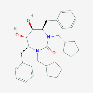 molecular formula C31H42N2O3 B128493 2H-1,3-Diazepin-2-one, 1,3-bis(cyclopentylmethyl)hexahydro-5,6-dihydroxy-4,7-bis(phenylmethyl)-, (4R,5S,6S,7R)- CAS No. 153183-25-6