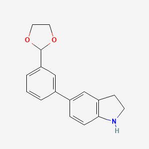 molecular formula C17H17NO2 B12849443 5-[3-(1,3-Dioxolan-2-yl)phenyl]indoline 