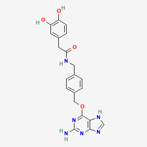 molecular formula C21H20N6O4 B12850644 N-(4-(((2-Amino-9H-purin-6-yl)oxy)methyl)benzyl)-2-(3,4-dihydroxyphenyl)acetamide 
