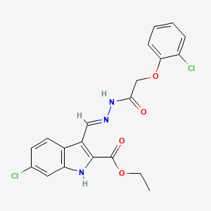 molecular formula C20H17Cl2N3O4 B12852055 Ethyl (E)-6-chloro-3-((2-(2-(2-chlorophenoxy)acetyl)hydrazono)methyl)-1H-indole-2-carboxylate 