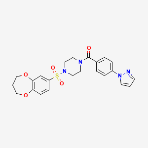 molecular formula C23H24N4O5S B12852091 (4-(1H-Pyrazol-1-yl)phenyl)(4-((3,4-dihydro-2H-benzo[b][1,4]dioxepin-7-yl)sulfonyl)piperazin-1-yl)methanone 