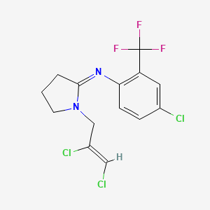 molecular formula C14H12Cl3F3N2 B12852206 Pyrrolidine, 2-((4-chloro-2-(trifluoromethyl)phenyl)imino)-1-(2,3-dichloro-2-propenyl)- CAS No. 32280-92-5
