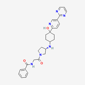 molecular formula C28H32N6O3 B12852501 (S)-N-(2-(3-((4-Hydroxy-4-(5-(pyrimidin-2-yl)pyridin-2-yl)cyclohexyl)amino)pyrrolidin-1-yl)-2-oxoethyl)benzamide 
