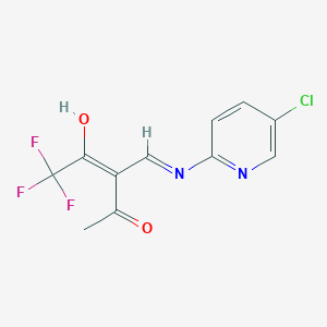 molecular formula C11H8ClF3N2O2 B12853065 (E)-3-[(5-chloropyridin-2-yl)iminomethyl]-5,5,5-trifluoro-4-hydroxypent-3-en-2-one 