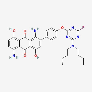 molecular formula C31H31FN6O5 B12853074 1,5-Diamino-2-[4-[[4-(dibutylamino)-6-fluoro-1,3,5-triazin-2-YL]oxy]phenyl]-4,8-dihydroxyanthraquinone CAS No. 94160-37-9