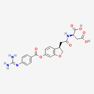 molecular formula C22H22N4O8 B12853076 (2-((R)-6-((4-Guanidinobenzoyl)oxy)-2,3-dihydrobenzofuran-3-yl)acetyl)-D-aspartic acid 