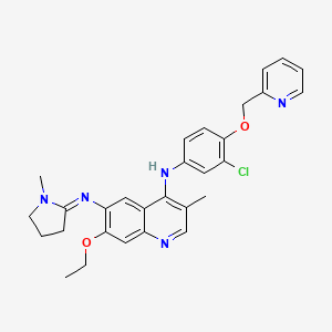 molecular formula C29H30ClN5O2 B12853114 N-(3-Chloro-4-(pyridin-2-ylmethoxy)phenyl)-7-ethoxy-3-methyl-6-((1-methylpyrrolidin-2-ylidene)amino)quinolin-4-amine 